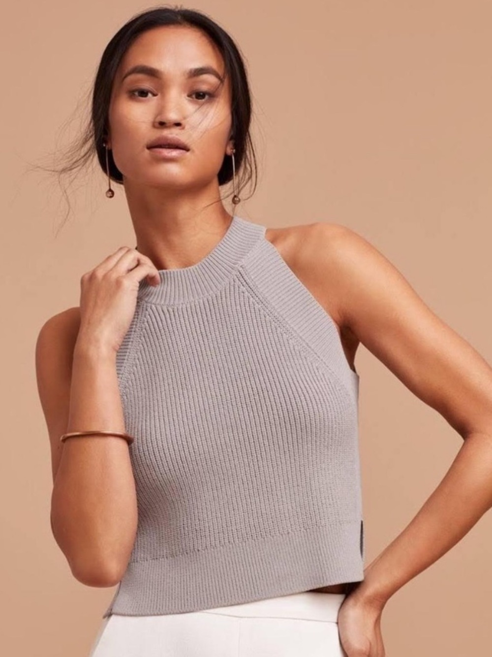 Wilfred Aritzia Knit Halter Tank Top Lavender Lilac Ribbed Sweater Size S